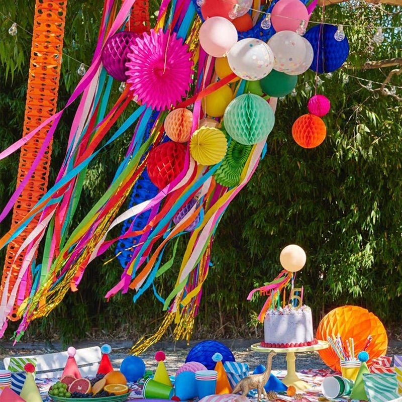 Binpeng Honeycomb Tissue Balls for Party Decoration - Set of 3 Blue Paper Fans (3pcs Colorful Honeycombs 6in) - Image 4